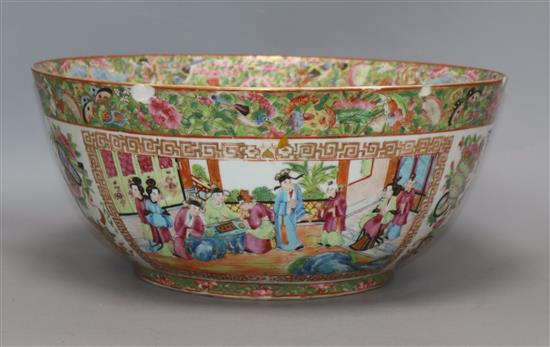 A Chinese Canton famille rose punch bowl, c. 1830-50, Dia 36cm